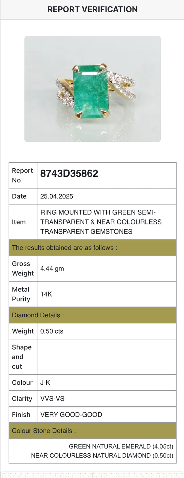 Zovina Emerald Diamond Ring in 14K Gold – 4.05 ct Natural Emerald & 0.50 ct Certified Diamonds image 3