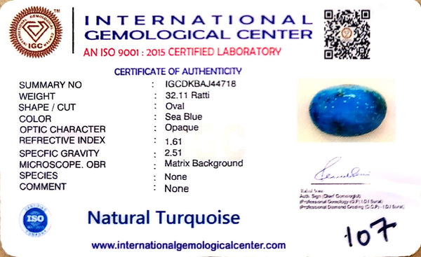Natural Turquoise | Sea Blue | Oval | Matrix Background | IGC CertifiedCertification: IGC (IGCDKBAJ44718) image 2