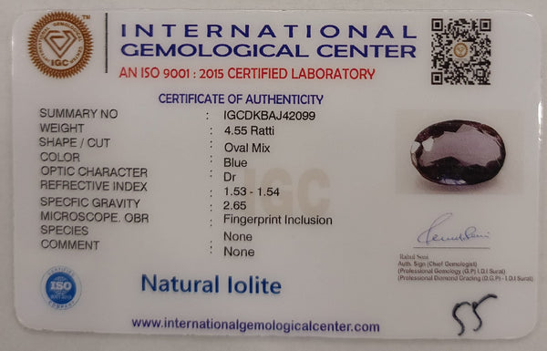 Natural Iolite| Govt. Lab Certified | OvalMix |Blue withCertificate No.: IGCDKBAJ42099 image 2