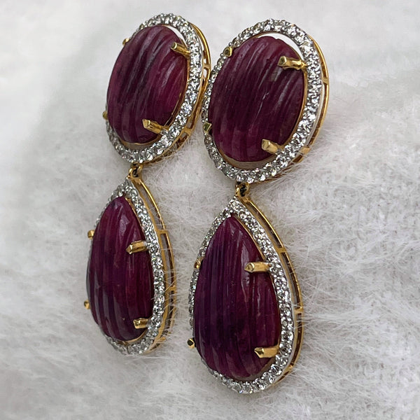 Carved Ruby Drop Earrings in 14K Gold with 2.29ct Natural Diamonds – 45.89ct Luxury image 1