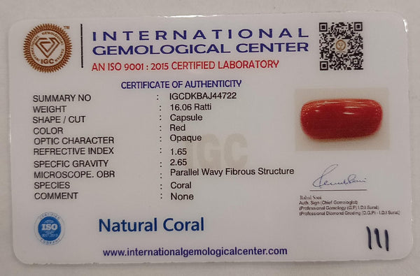 Natural Red Coral | Certified |Capsule Cut Gemstone Summary No. IGCDKBAJ44722 image 2