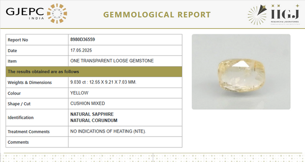 Natural Yellow Sapphire | Cushion Mixed Cut | Transparent | Govt. Lab Certified | Unheated | 8980D36559 image 1