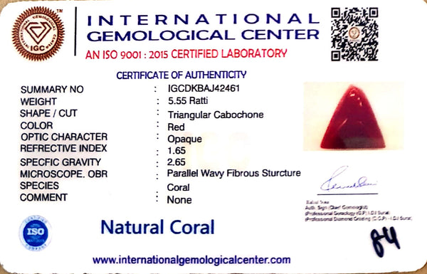 Natural Italian Red Coral | Certified Triangular Cabochon Moonga | Untreated Gemstone IGCDKBAJ42461 image 1