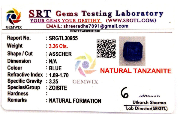 Natural Tanzanite | Asscher | SRT Certified No : SRGTL30955 image 2