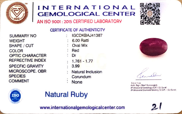 Natural Ruby | Oval Mix Cut | IGC Certified No.: IGCDKBAJ41387 image 2