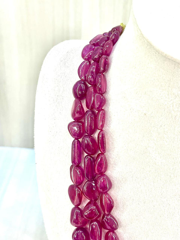 Natural Ruby’s 3 line Tumble shape Neclace image 1