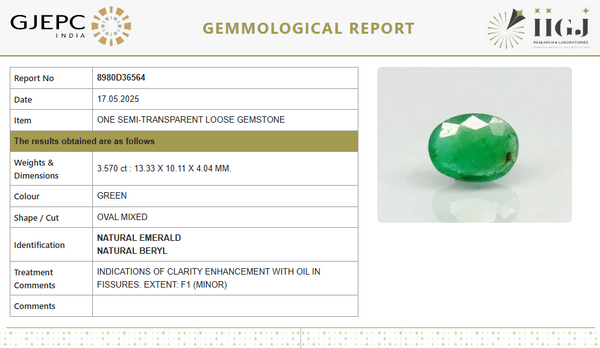 Natural Emerald | Oval Mixed Cut | Govt. Lab Certified No. 8980D36564 image 1