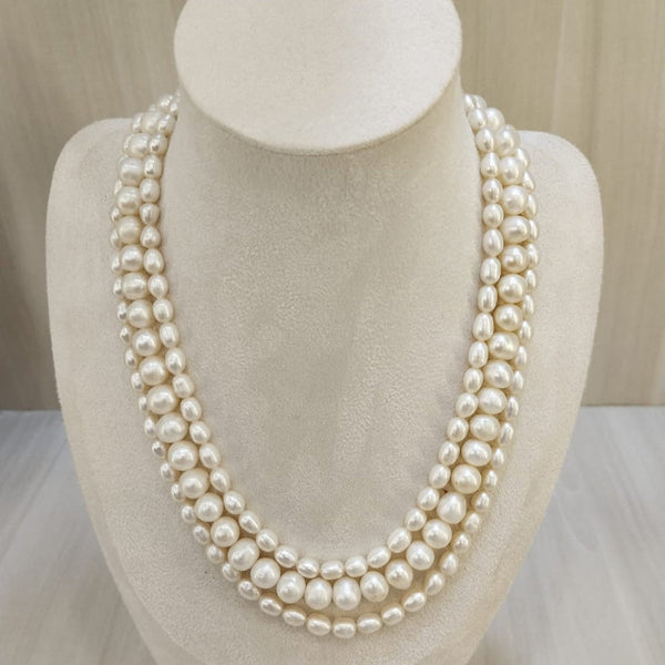Natural pearl three line oval and round bead necklace (047) – Tushar Gems