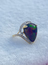 Elegant Natural Black Opal in Pear Shape with Diamonds in 14K Gold Ring image 1