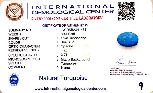 Natural Turquoise | Certified Oval Cabochon Gemstone Certificate No.: IGCDKBAJ41471 image 2