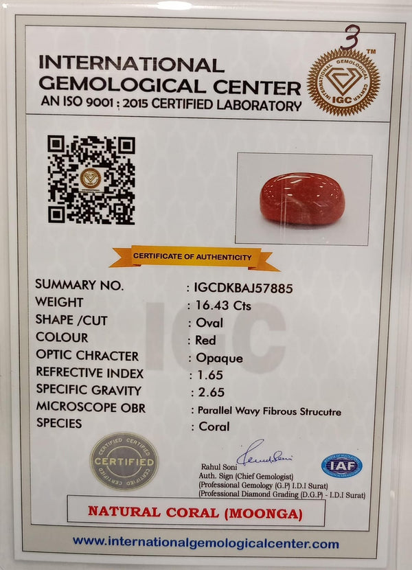 Natural Red Coral | Certified | Oval Cut Gemstone Summary No. IGCDKBAJ57885 image 2