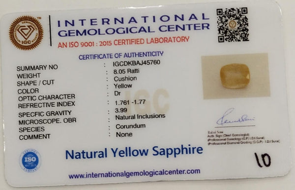 Natural Yellow Sapphire | CushionCut | IGC Certified No.: IGCDKBAJ45760 image 2