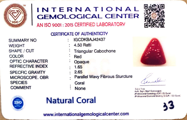 Natural Italian Red Coral | Certified Triangular Cabochon Moonga | Untreated Gemstone IGCDKBAJ42437 image 1