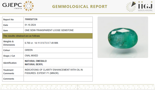 Natural Emerald | Oval Mixed Cut | Govt. Lab Certified No. 7000D27336 image 1