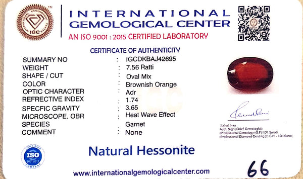 Natural Hessonite Garnet | Brownish Orange | Oval Mix Cut | IGC Certified Certificate No.: IGCDKBAJ42695 image 2