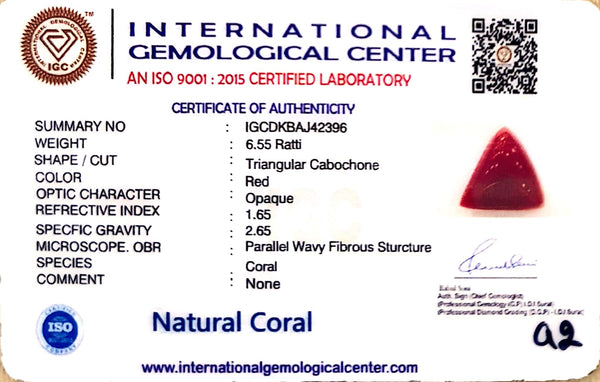 Natural Italian Red Coral | Certified Triangular Cabochon Moonga | Untreated Gemstone IGCDKBAJ42396 image 1