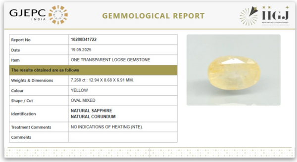 Natural Yellow Sapphire | Oval Mixed | Transparent | Govt. Lab Certified | Unheated | 10280D41722 image 1