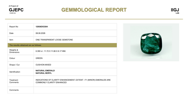 Natural Emerald |45H00| Govt. Lab Certified | CUSHION MIXED | Green Report No.12938D53304