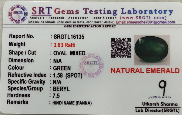 Natural Emerald |25H00| OVAL MIXED | Lab Certified No. SRGTL16135