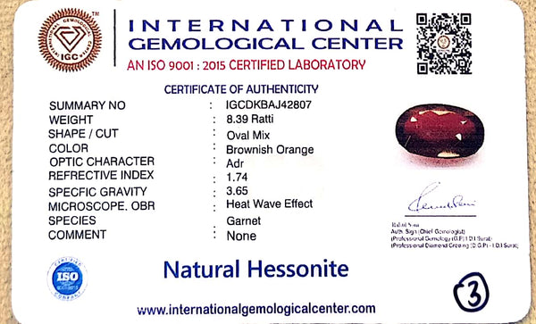 Natural Hessonite Garnet | Oval Mix Cut | Brownish Orange Certificate No.: IGCDKBAJ42807 image 2