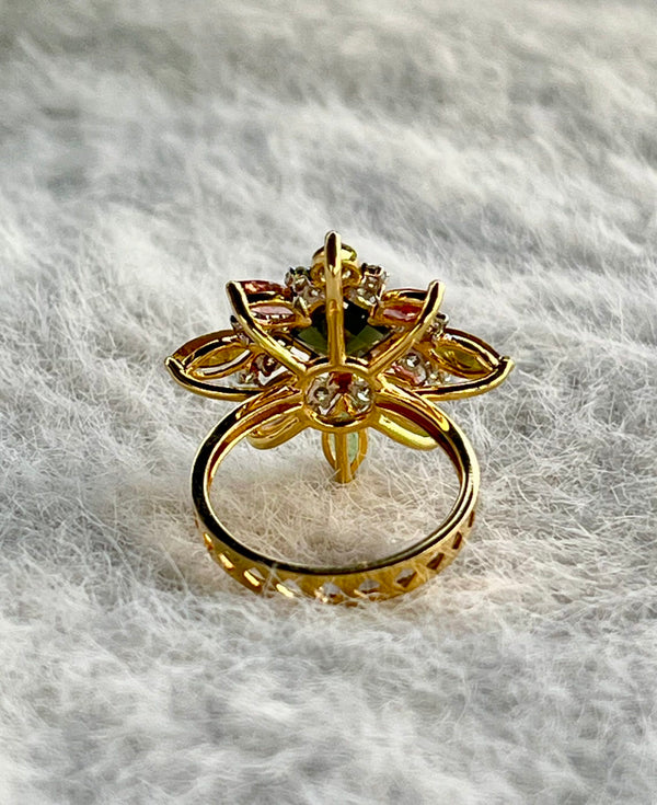 Aurora Blossom Ring – Pink, Green & Brown Tourmalines with 0.41 ct Natural Diamonds in 14K Gold image 3
