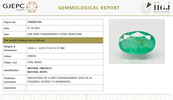 Natural Emerald 6.49 Ratti | Transparent |Govt. Lab Certified No.: 7000D27344 image 1