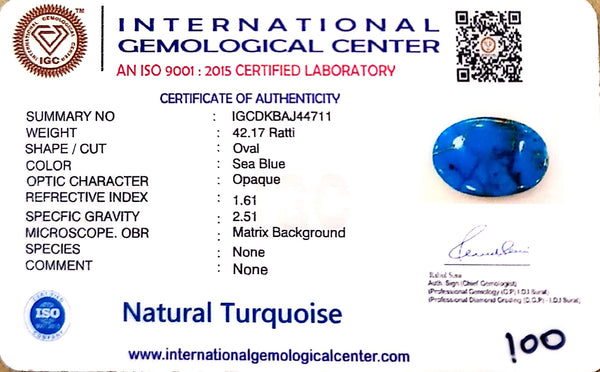 Natural Turquoise | IGC Certified | Oval | Matrix Sea Blue Certification Number: IGCDKBAJ44711 image 2