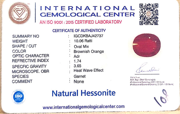 Natural Hessonite Garnet | Oval Mixed Cut | Brownish Orange Gemstone Certificate No.: IGCDKBAJ42737 image 2