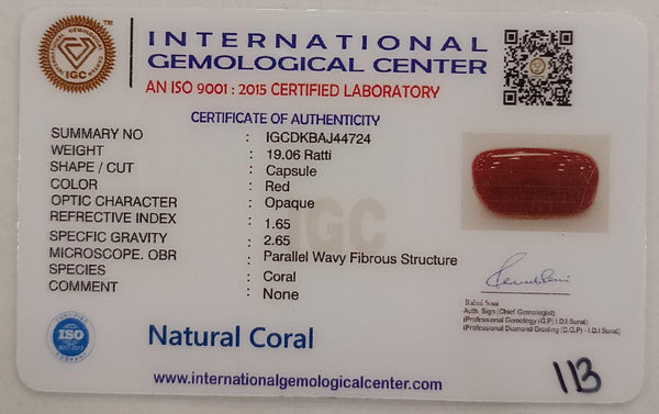 Natural Red Coral | Certified |Capsule Cut Gemstone Summary No. IGCDKBAJ44724 image 2