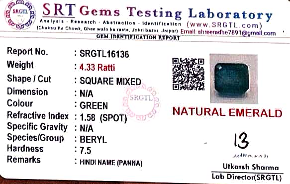 Natural Emerald | Square Mixed | Govt. Lab Certified No. SRGTL16136 image 2
