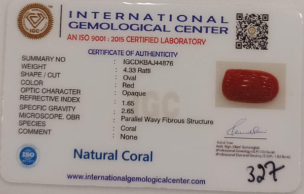 NaturalRed Coral | Certified| Oval CutGemstone Summary No. IGCDKBAJ44876 image 2