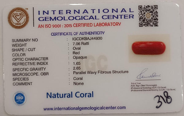 NaturalRed Coral | Certified| Oval CutGemstone Summary No. IGCDKBAJ44930 image 2