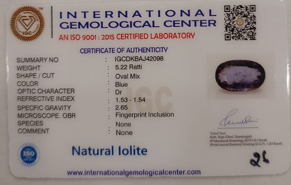 Natural Iolite| Govt. Lab Certified | Oval Mix |Blue withCertificate No.: IGCDKBAJ42098 image 2