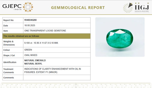 Natural Emerald | Govt. Lab Certified | Oval Mixed Cut | Green 9948D40280 image 1