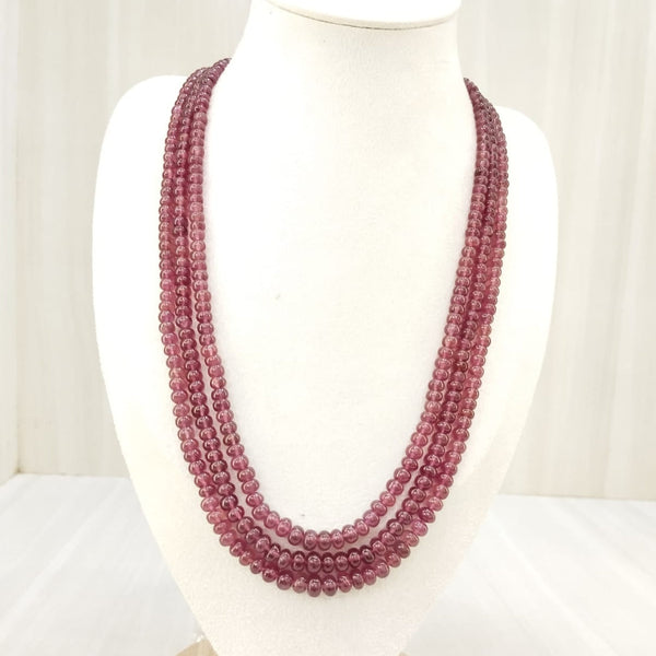 Natural ruby three line beaded necklace – Tushar Gems