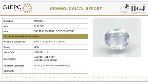 NaturalBlue Sapphire| Octagon step| Unheated | Govt. Lab Certified 9498D38431 image 1