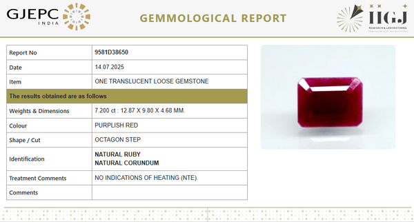 Natural Purplish Red Ruby | Certified Unheated | Octagon Mixed Cut Report No. 9581D38650 image 1