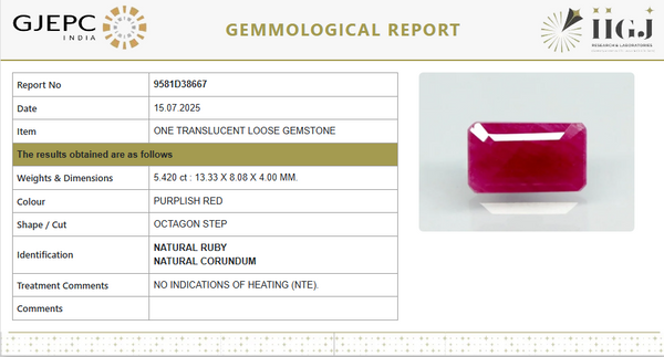 Natural Purplish Red Ruby | Certified Unheated | Octagon Mixed Cut Report No. 9581D38667 image 1
