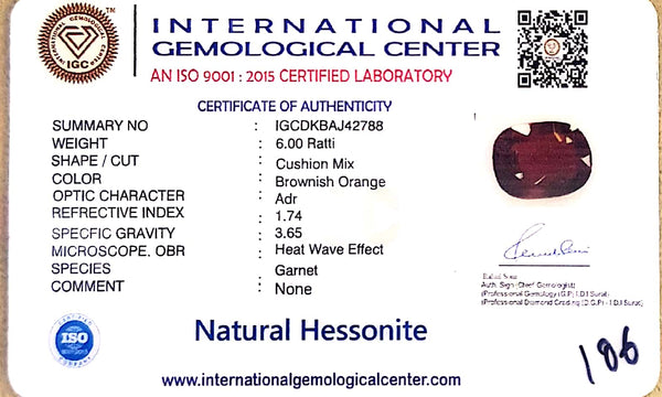 6.00 Ratti Natural Hessonite (Gomed) | Cushion Mix Cut | IGC Certified image 2