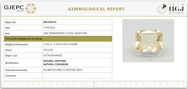 Natural Yellow Sapphire 5.757 Carat (6.40 Ratti) – Certified Untreated | 6661D25710 image 1