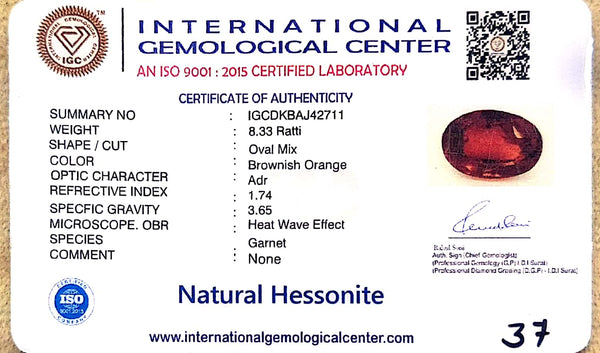 Natural Hessonite Garnet | Oval Mix Cut | Brownish Orange Certificate No.: IGCDKBAJ42711 image 2