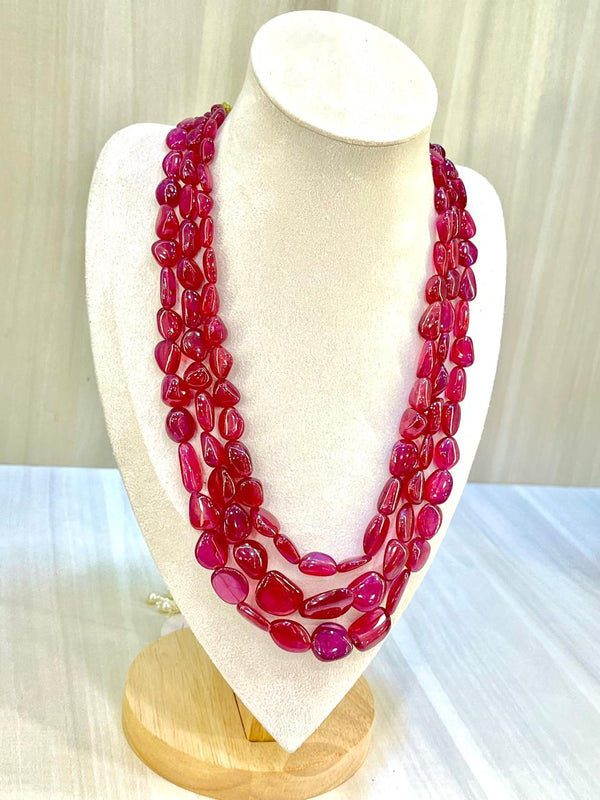 Natural Ruby’s 3 line Tumble shape Neclace image 2