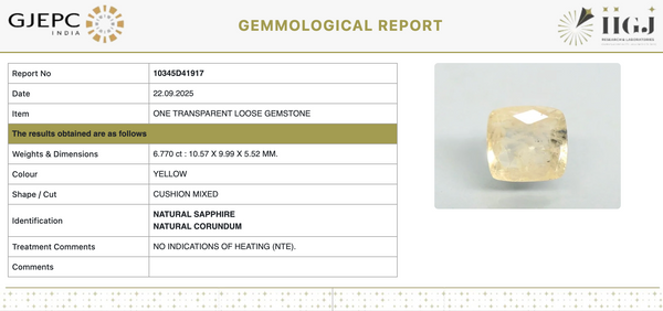 Natural Yellow Sapphire | Cushion Mixed Cut | Transparent | Govt. Lab Certified | Unheated 10345D41917 image 1