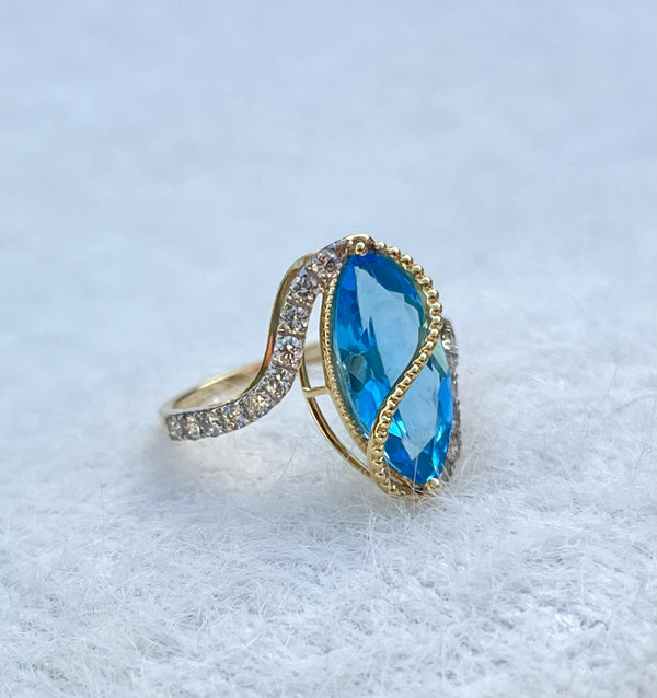 Elegant Natural Blue Topaz in Marquise Shape with Diamonds in 14K Gold Ring image 1