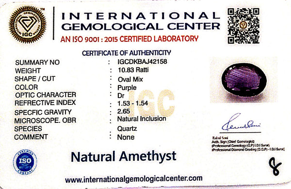 Natural Amethyst | Oval Mix | Lab Certified No. IGCDKBAJ42158 image 2