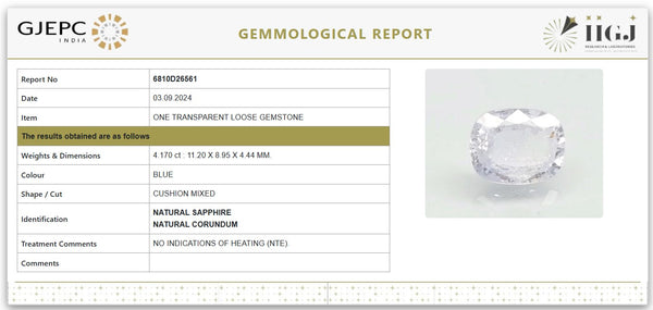 Natural Blue Sapphire | 4.17 Carat | Cushion Mixed Cut | Unheated | Govt. Lab Certified | 6810D26561 image 1