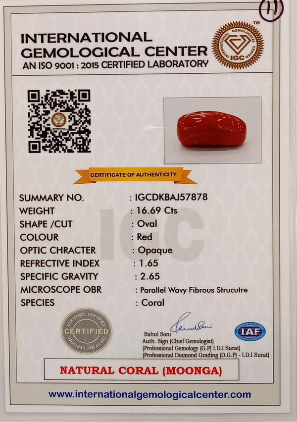 Natural Red Coral | Certified | Oval Cut Gemstone Summary No. IGCDKBAJ57878 image 2