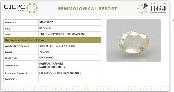Natural Yellow Sapphire | OvalMixed Cut | Transparent | Govt. Lab Certified | Unheated 9498D38427 image 1