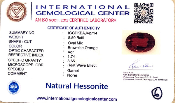 Natural Hessonite (Gomed) | Oval Mix Cut | IGC CertifiedCertificate No.: IGCDKBAJ42714 image 2