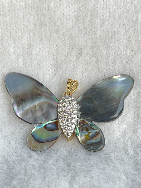 LunaWings Pendant – Gray Shell Butterfly with 0.66 ct Natural Diamonds image 0